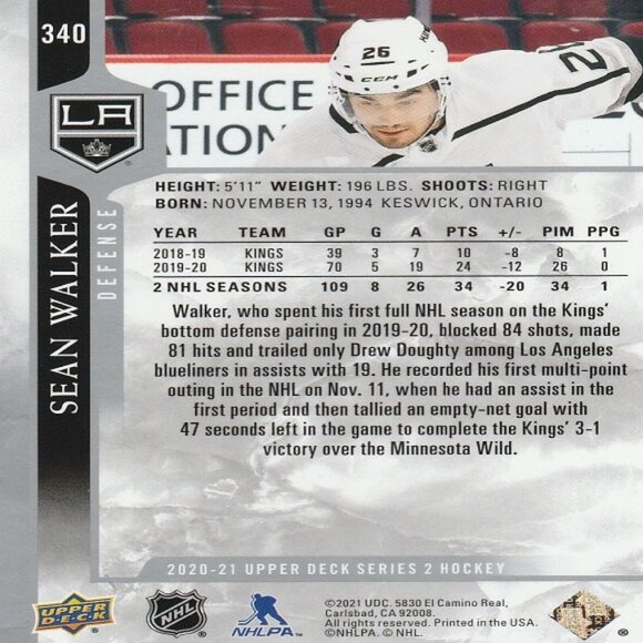 Sean Walker - 2020/2021 Upper Deck Series 2 Hockey Card - Picture 2 of 2